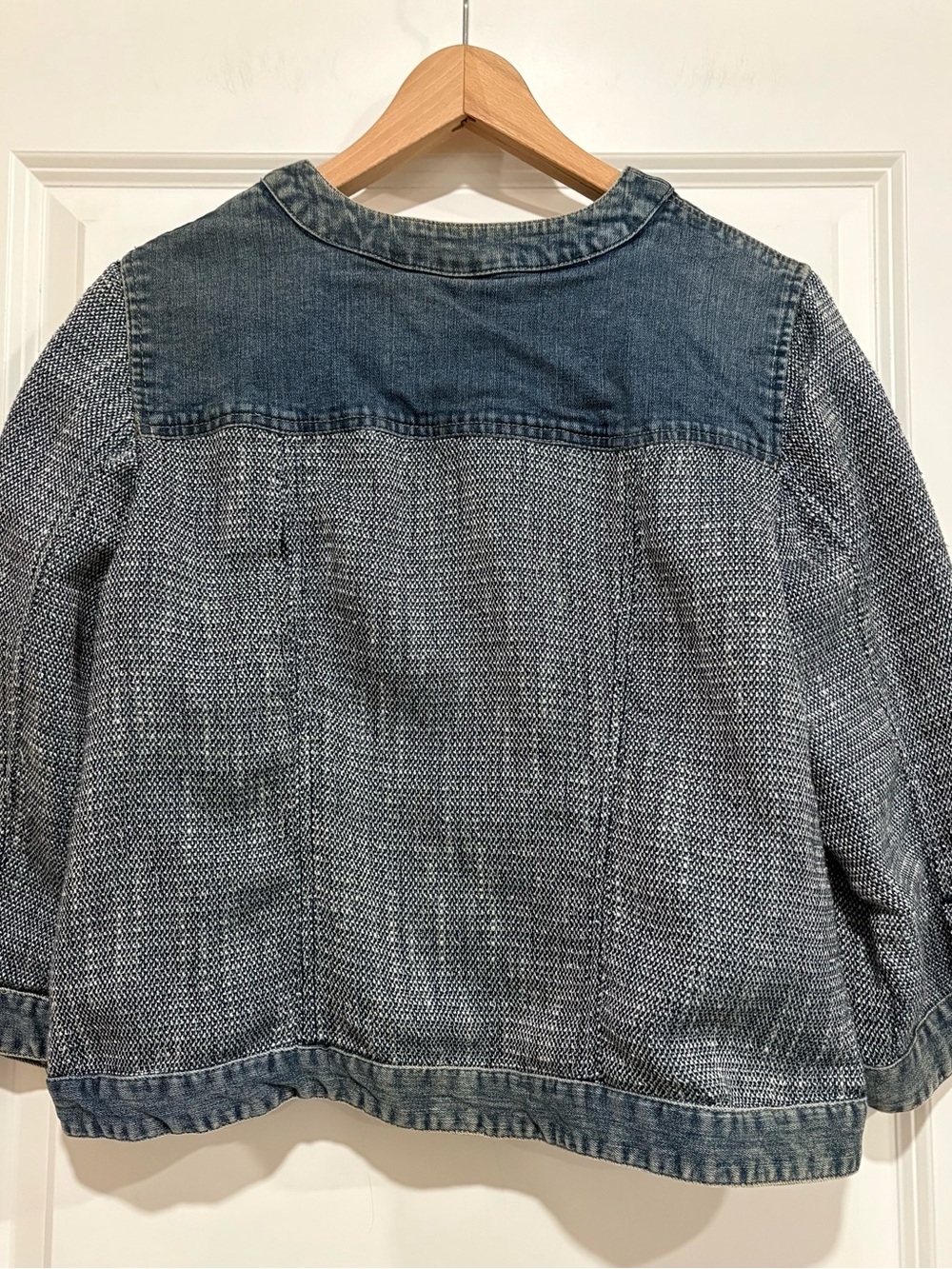 Chico’s Tweed & Denim Trim Collarless Jacket Sz 1 (Medium) Boho Chic - Picture 4 of 7